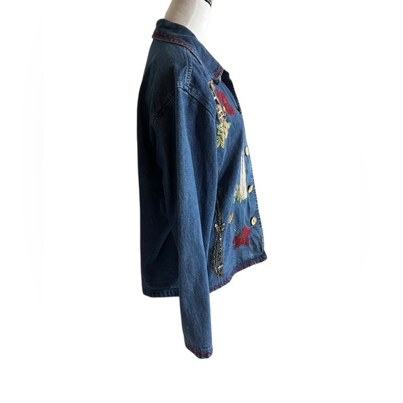 New Directions Denim Jacket with Cat and Leaf Embroidery - Picture 3 of 11